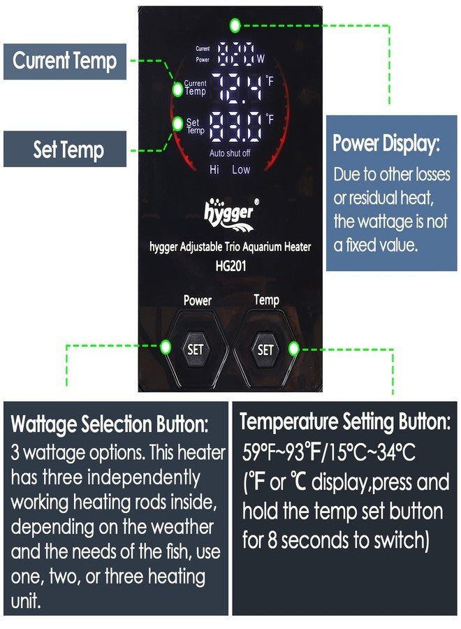 hygger Aquarium Heater Adjustable Triple-Power, Submersible Fish Tank Heater Four Season Power Change, with Digital Controller Abnormal Error Stop Protection for Freshwater Saltwater (400W-800W-1200W) - Image 2